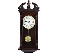 Bedford Clock Collection Classic Chiming Wall Clock with Swinging Pendulum in Cherry Oak Finish, 4.75" L x 11.75" W x 27.50" H