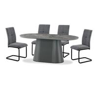 bedford sintered stone dining table with 6 vauxhall chairs in dark grey