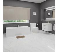 Bedford Vanity and 1700mm Straight Double Ended Bathroom Suite | Gloss White | ABS Polished Chrome | 600mm