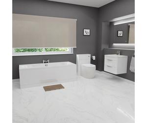 Bedford Vanity and 1700mm Straight Double Ended Bathroom Suite | Gloss White | ABS Polished Chrome | 600mm