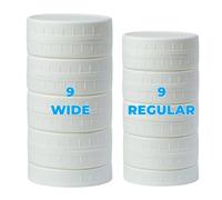 Bedgeta 18 Pack White Plastic Mason Jar Lids with Silicone Rings, 9 Wide Mouth & 9 Regular Mouth Jar Lids for Ball & Kerr and More, 86mm &70mm Plastic Mason Jar Lids