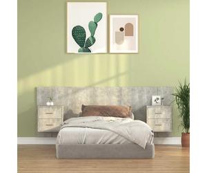 Bedhead Floating WallMounted Concrete Grey 217x32.5x80cm Engineered Wood Cabinet