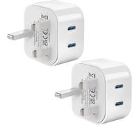 Bediaca USB C Plug,20W 2 Pack Fast Charger Plug UK Compatible with iPhone 17/16/15/15 Pro/15 Pro Max/14/14 Pro/13/13 Pro/12/12 Pro/11/ipad/Watch,Dual Port Micro USBC Wall Charging Type C Plug