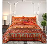 BEDIFANY Cotton California King Quilt Set - Lightweight Boho Bedspread Oversized King Size - Colorful Orange Stripe King Size Quilt Bedding Sets (108 * 118 Inch) for Bed Decorations Coverlet, 3 Pieces
