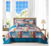BEDIFANY Cotton King Quilt Set - Modern Farmhouse Bedspread with Vibrant Floral Pattern, 3-Piece Lightweight Coverlet (98x106 Inch) + 2 Pillow Shams, All Seasons Multicolor Quilt Bedding Set