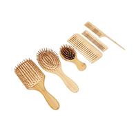 Bediffer Bamboo Hair Comb Set, 6Pcs Premium Detangling Brushes for Hairdressing and Beard Care, Comfortable Combing, Travel-friendly Design