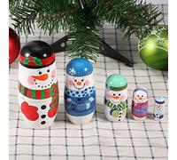 Bediffer Handpainted Wooden Nesting Dolls in Christmas Theme, Set of 5 Cute Matryoshka Dolls for Festival Decor, XS-XL Sizes (Large snowman)