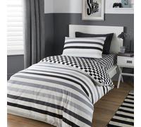 Bedlam - Beckett Stripe - Easy Care Duvet Cover Set - Single Bed Size in Monoch