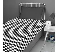 Bedlam - Black & White Checkered Single Fitted Sheet (190 x 90 x 25cm) - Black & White Bedding - Black/White Tile Bed Sheet - Black & White Check Bed Sheet in Single - Matching Duvet Cover Available