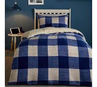 Bedlam Blue Check Teddy Fleece Duvet Cover Set - Single Size (140x200cm) - Reversible Cosy Flannelette Bedding - Tartan Blue & White Winter Bedding - Warm & Washable - 1 Duvet Cover and 1 Pillowcase
