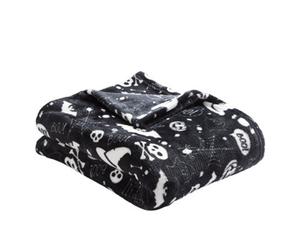 Bedlam Boo Plush Halloween Black Fleece Throw