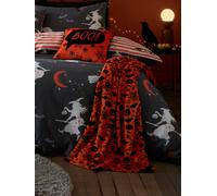 Bedlam Halloween Fleece Blanket 120 x 150cm - Super Soft Cosy Orange Fleece Throw with Spooky Bats and Skull Print, Warm Halloween Themed Blanket for Seasonal Home Decor