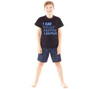 Bedlam Boy's Eat Sleep Battle Pyjama Set in Black | Size: 9-10 Years Bedlam Black 9-10 Years