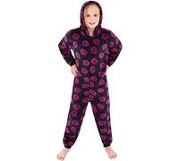 Bedlam Boys Nightwear Fleece Gaming Onesie Robe Gown Hooded UK Seller - Black/Pink Onesie - 11/12 Years