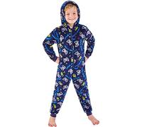 Bedlam Boys Nightwear Girls Fleece Gaming Onesie Robe Gown Hooded UK Seller - Navy Printed Onesie - 5/6 Years