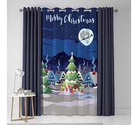 Bedlam - Christmas Curtain W55 x L84 (138 x 214cm) - Eyelet - Glow in the Dark for Xmas - Festive Town Curtain for Bedroom/Living Room