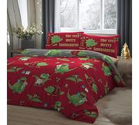 Bedlam 'Santasaurus' Christmas Glow in the Dark Bedroom Duvet Cover Set in Red | Size: Double Bedlam Red Double
