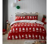 Bedlam - Christmas Teddy Bear Fleece Duvet Cover - Single Bedding Size (140 x 200cm) - Reversible - 1x Pillowcase - Christmas Fleece Bedding with Santa Claus/Father Christmas - Red Christmas Bedding