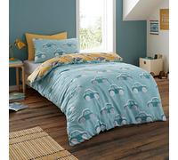 Bedlam - Cool Cars - 100% Cotton Duvet Cover Set - Baby/Cot Bed Size in Duck Egg, Cot/Baby, Blue/Yellow