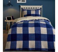 Bedlam Cosy Theo Check Blue Plush & Sherpa Reverse Duvet Cover Set