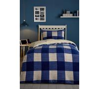 Bedlam - Blue Checkered Teddy Fleece Duvet Cover - Double Bedding Size (200 x 200cm) - Reversible Design - Cosy & Soft Fleece Duvet Cover - Blue & White Tartan/Flannelette Duvet Cover - Blue Bedding