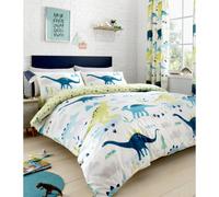 Bedlam Double Duvet Cover - Glow-in-the-Dark Dinosaur Bedding for Kids - Reversible Geometric Triangle Design - Jurassic Bedroom Set in Green - 200 x 200cm Quilt Cover with 2 Pillowcases