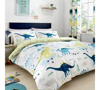 Bedlam Double Duvet Cover - Glow-in-the-Dark Dinosaur Bedding for Kids - Reversible Geometric Triangle Design - Jurassic Bedroom Set in Green - 200 x 200cm Quilt Cover with 2 Pillowcases