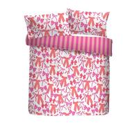 Bedlam Double Duvet Cover Set, 100% Polyester (60% Recycled), 200x200cm, Pink and White, Bow Print with Striped Reverse