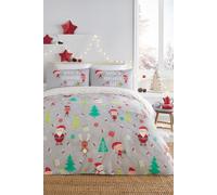 Bedlam 'Elf & Santa' Christmas Duvet Cover Set in Grey | Size: Double Bedlam Grey Double