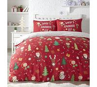 'Elf & Santa' Christmas Duvet Cover Set Bedlam Red Double