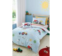 Bedlam 'Farmyard Friends' Striped Print 28cm Fitted Bed Sheet in Blue | Size: Single Fitted Bedlam Blue Single Fitted