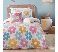 Bedlam - Flower Teddy Fleece Duvet Cover - Double Bedding Size (200 x 200cm) - Reversible (2 Designs) - Super Soft & Cosy Fleece Bedding for Girls - Floral Duvet Cover in Double - Kids Fleece Bed Set
