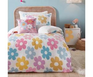 Bedlam - Flower Teddy Fleece Duvet Cover - Double Bedding Size (200 x 200cm) - Reversible (2 Designs) - Super Soft & Cosy Fleece Bedding for Girls - Floral Duvet Cover in Double - Kids Fleece Bed Set