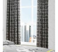 Bedlam - Football - Childrens Lined Pencil Pleat Curtains - 66" Width x 72" Drop (168 x 183cm) | Grey & Yellow