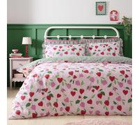 Bedlam Fun Strawberries Duvet Cover Set Double 200 x 200cm - Easy Care Bedding with Playful Strawberry Print, Includes 2 Pillowcases