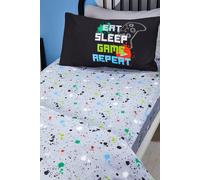 Bedlam - Grey Bed Sheet with Paint Splatter - Single Fitted Sheet (190 x 90 x 28cm) - Bed Sheet for Boys - Gaming Bedding - Gaming Bedroom Accessories - Matching Duvet Cover Available