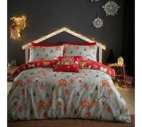 Bedlam - Christmas Gingerbread House Duvet Cover - Single Bedding Size (140 x 200cm) - Reversible (2 Colours) - 1x Pillowcase - Gingerbread Man Duvet Cover - Christmas Bedding - Christmas Decorations