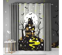 'Haunted House' Glow in the Dark Eyelet Single Panel Door Curtain Bedlam Grey 140cm width x 220cm drop