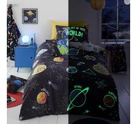 Bedlam Glow in the Dark Space Duvet Cover - Double Size (200x200cm) - Reversible Galaxy & Planet Design - Solar System Bedding for Boys/Kids, Black