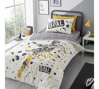 Bedding Bedlam - Gold Yellow Football Duvet Cover Set - Single Size (200 x 140cm) - Reversible (2 Designs) - Football Themed - 1 x Duvet Cover, 1 x Pillowcase