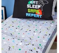 Bedlam - Grey Bed Sheet with Paint Splatter - Single Fitted Sheet (190 x 90 x 28cm) - Bed Sheet for Boys - Gaming Bedding - Gaming Bedroom Accessories - Matching Duvet Cover Available