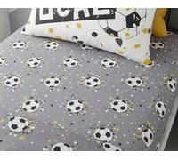 Bedlam Grey Football Fitted Sheet Single 190 x 90 x 25cm, Soccer Ball Print Bedding for Kids, Elasticated Deep Fit Bed Sheet, Sports Theme Bedroom Decor for Boys