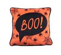 Bedlam Halloween Cushion - Orange & Black - 43 x 43cm - Reversible Design - Spider Print - Piped Edge - Filling Included - Decorative Cushion for Sofa, Bed or Halloween Display