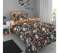 Bedlam - Halloween Day of the Dead Duvet Cover - Double Bedding Size (200 x 200cm) - Reversible (2 Colours) - Glow in the Dark Duvet - Skeletons, Ghosts, Bats & Skulls - Halloween Bedding & Decor