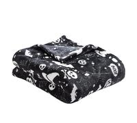 Bedlam - Halloween Fleece Blanket (120 x 150cm) - Super Soft & Cosy Fleece in Black - Black Spooky Bats & Skulls Throw Blanket - Halloween Blankets and Throws (Snuggy) - Halloween Decorations