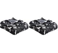 Bedlam - Halloween Fleece Blanket (120 x 150cm) - Super Soft & Cosy Black Fleece Throw with Spooky Bats & Skulls (Pack of 2)
