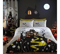 Bedlam - Halloween Haunted House Duvet Cover - Single Bedding Size (140 x 200cm) - Glow in the Dark Duvet Cover - Haunted Mansion Duvet Cover - Halloween Decorations - Matching Curtain Available