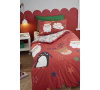 Bedlam - Santa Claus, Reindeer & Penguin Duvet Cover - Single Bedding Size (140 x 200cm) - Reversible (2 Designs) - 1x Pillowcase - Christmas Cartoon Duvet Cover - Christmas Bedding - Xmas Decorations