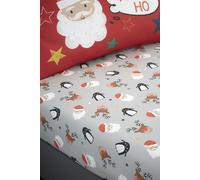 Bedlam - Kids Christmas Fitted Sheet (190 x 95 x 25cm) - Christmas Bed Sheet for Kids - Cartoon Santa Claus, Reindeer & Penguin Fitted Sheet - Grey Christmas Bed Sheet