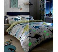 Bedlam - Glow in the Dark Dinosaur Duvet Cover - Single Bedding Size (200 x 140cm) - Reversible Designs (Geometric Triangle) - Dinosaur Bedding for Kids - Dinosaur Bedroom Accessories